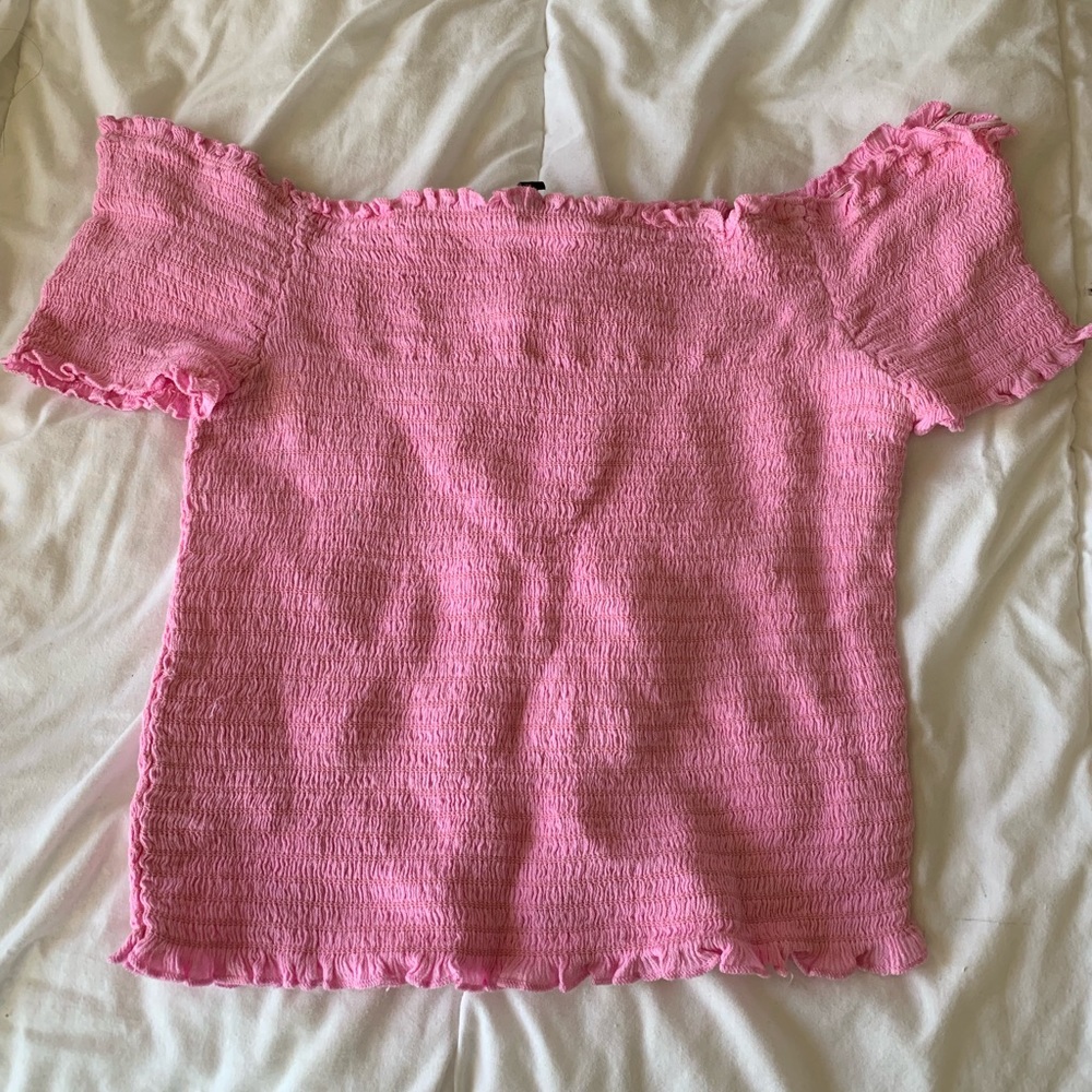 Pink over the shoulder stretchy top